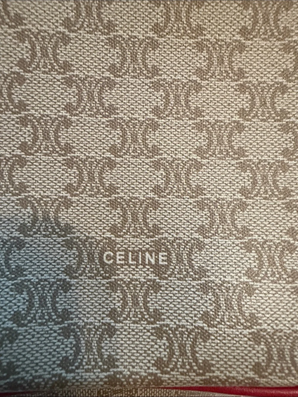Celine Beige Monogram Cosmetic Case with Red Trim